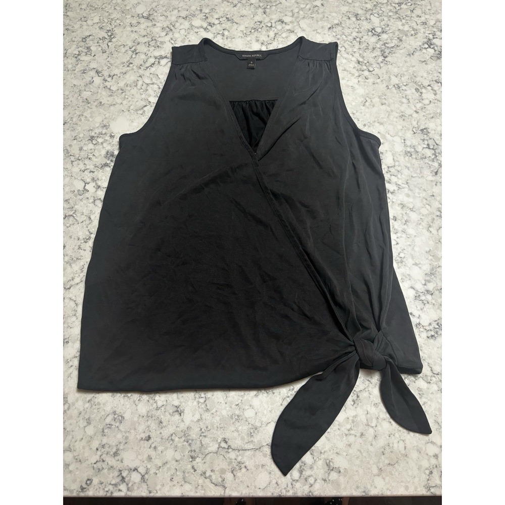 Banana Republic Womens Wrap Blouse Black Sleeveless V-Neck Side Knot Size S